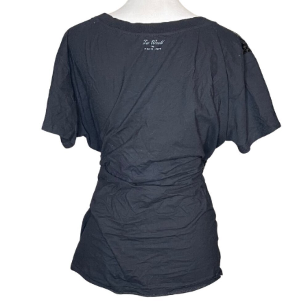 TwinSet Simona Barbieri Indie Sleaze Sequin Tres Jolie Graphic Tee Black M - Picture 4 of 9
